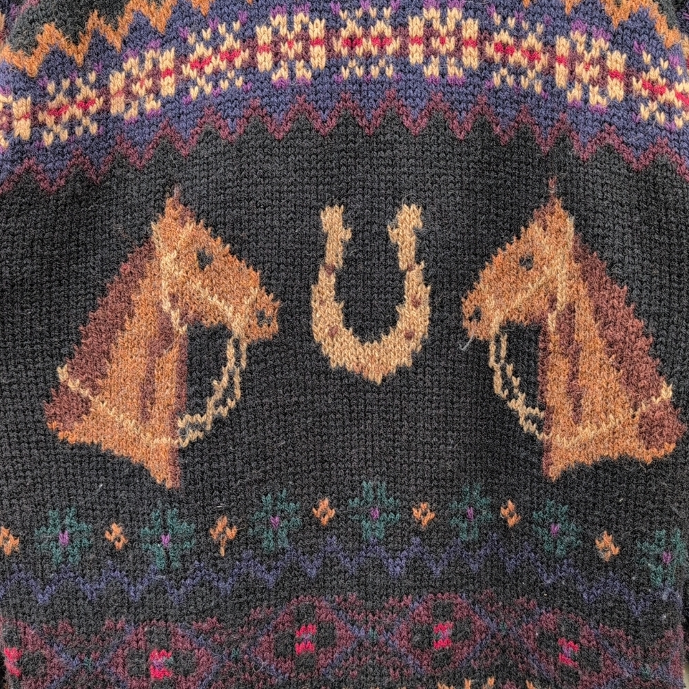 Vtg Ralph Lauren Cardigan Sweater Womens Large Wool Horse Fair Isle Esquestrian - Picture 5 of 8